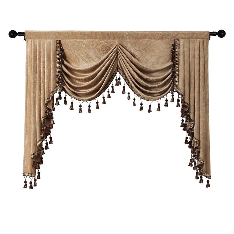 ELKCA Thick Chenille Curtains Valance for Living Room Coffee Waterfall Valance for Bedroom, Rod Pocket (Coffee, W59 Inch, 1 Panel) - Image 2